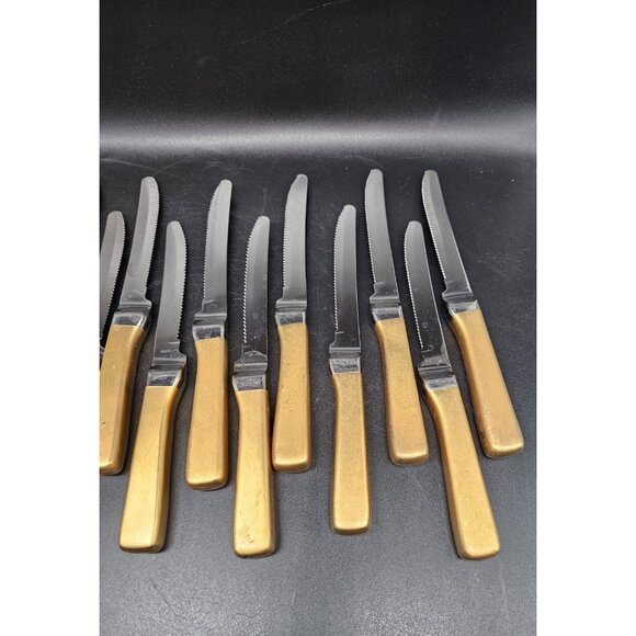Lot Of 14 Walco Stainless Steel  9" Knives With Gold Handles Vintage MCM Glam - Picture 5 of 9